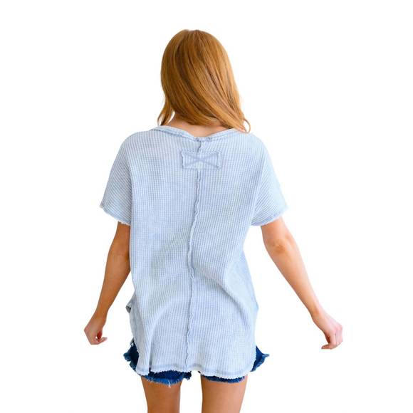 NEW ZENANA a wink and a smile waffle knit top in light grey - Picture 3 of 8